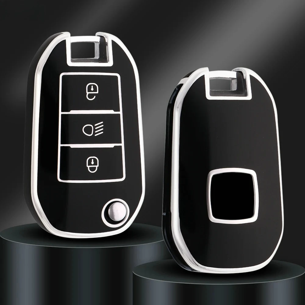 

New TPU Car Flip Key Case Cover Shell For Peugeot 208 308 408 508 2008 3008 4008 5008 For Citroen C3 C4 CACTUS C6 C8 Accessories