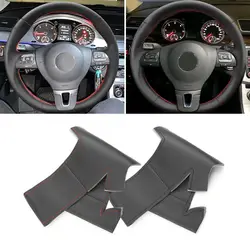 For VW Golf 6 Jetta MK6 Tiguan Passat B7 Passat cc Touran Magotan Sagitar Hand Braid Car Steering Wheel Microfiber Leather Cover