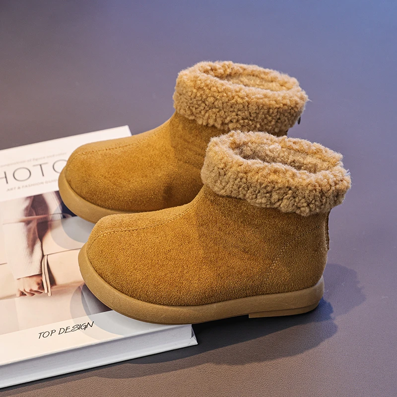 

Outdoor Children's Warm Plush Boots Non-slip Simple Furry Winter Boots for Girls Thick Bottom Fashion Kids Ankle Cotton Boots