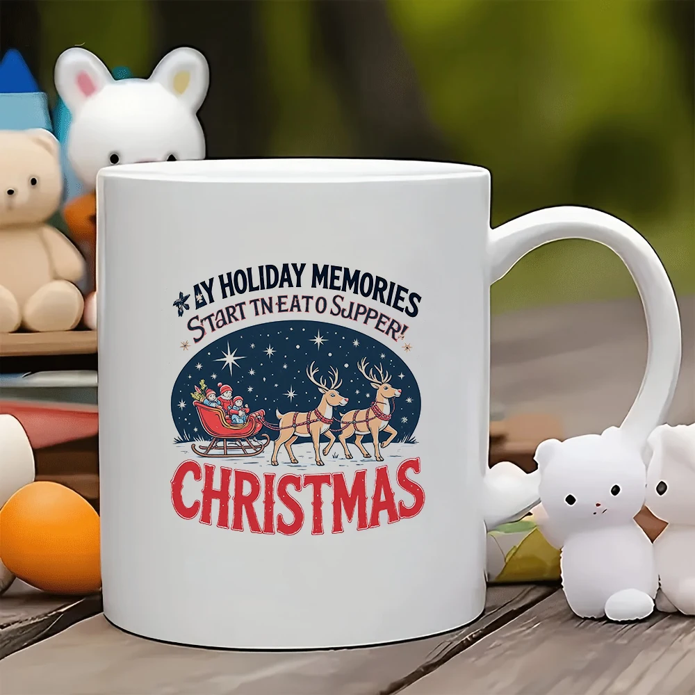 

11oz Mugs + Cartoon Christmas Sleigh Theme + Kids Cup Family Office Coffee Mugs Essential Christmas Gift