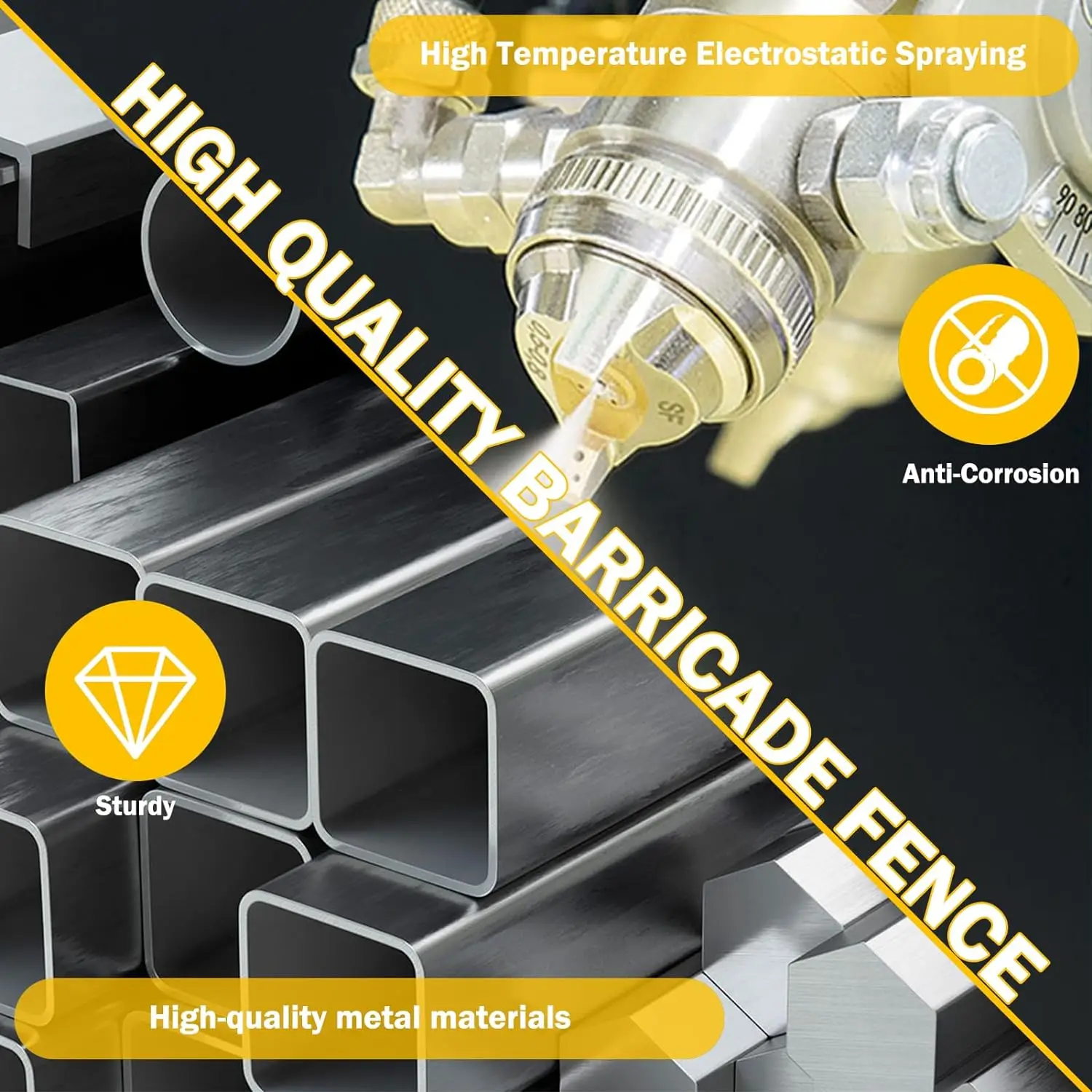 Metal Expandable Barricade, Retractable Fence Outdoor, Mobile Safety Barrier Gate, Easily Assembled Expanding Gate with Casters