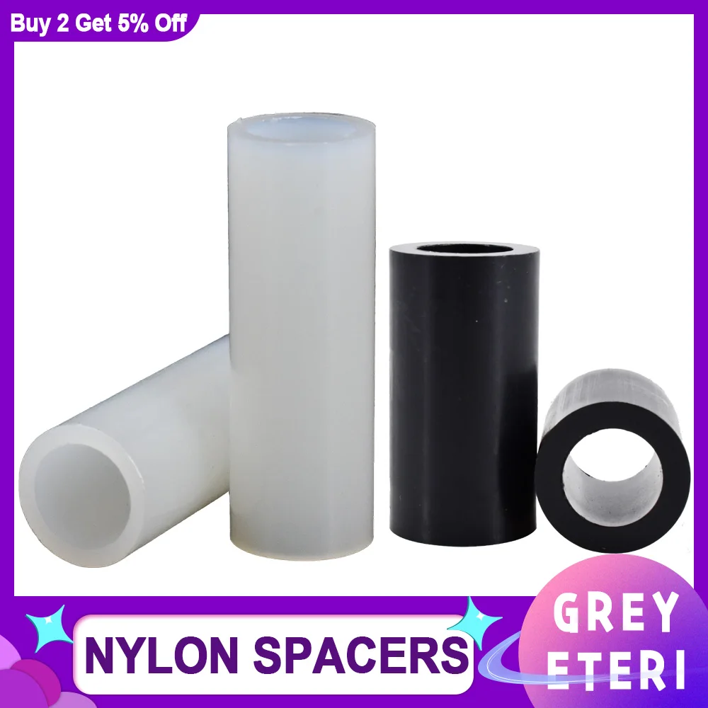 Espaçadores de nylon não roscados ocos, Round Standoff Board Rack, Coluna de plástico isolante, Pilares, Preto e Branco, M2, M3, M4, M5