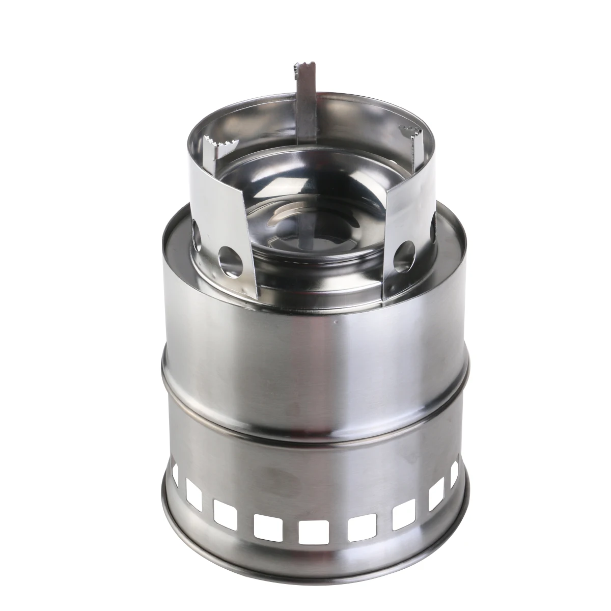 

Folding Wood Camping Stove Lightweight Silver Stainless Steel Durable Compact Eco Friendly Backpacking Mesh Bag Outdoor Cooking