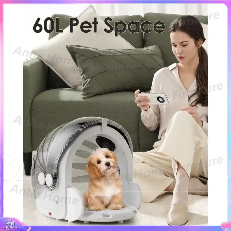Foldable Automatic Pet Drying Box with 8 Fans 360° Airflow Temperature Control 4 Speed Settings Timer Quiet Safe for Dogs