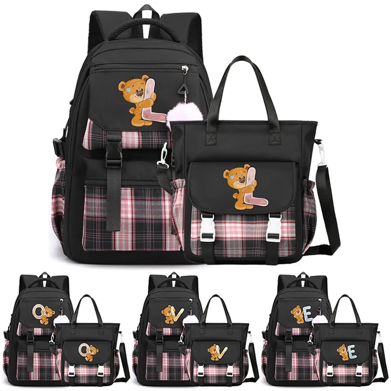 Letter Bear Backpack Teenager Student Schoolbag with Shoulder Bag Girl Boy Kids Gift Handbag Ladies Commuter Bag Laptop bag set