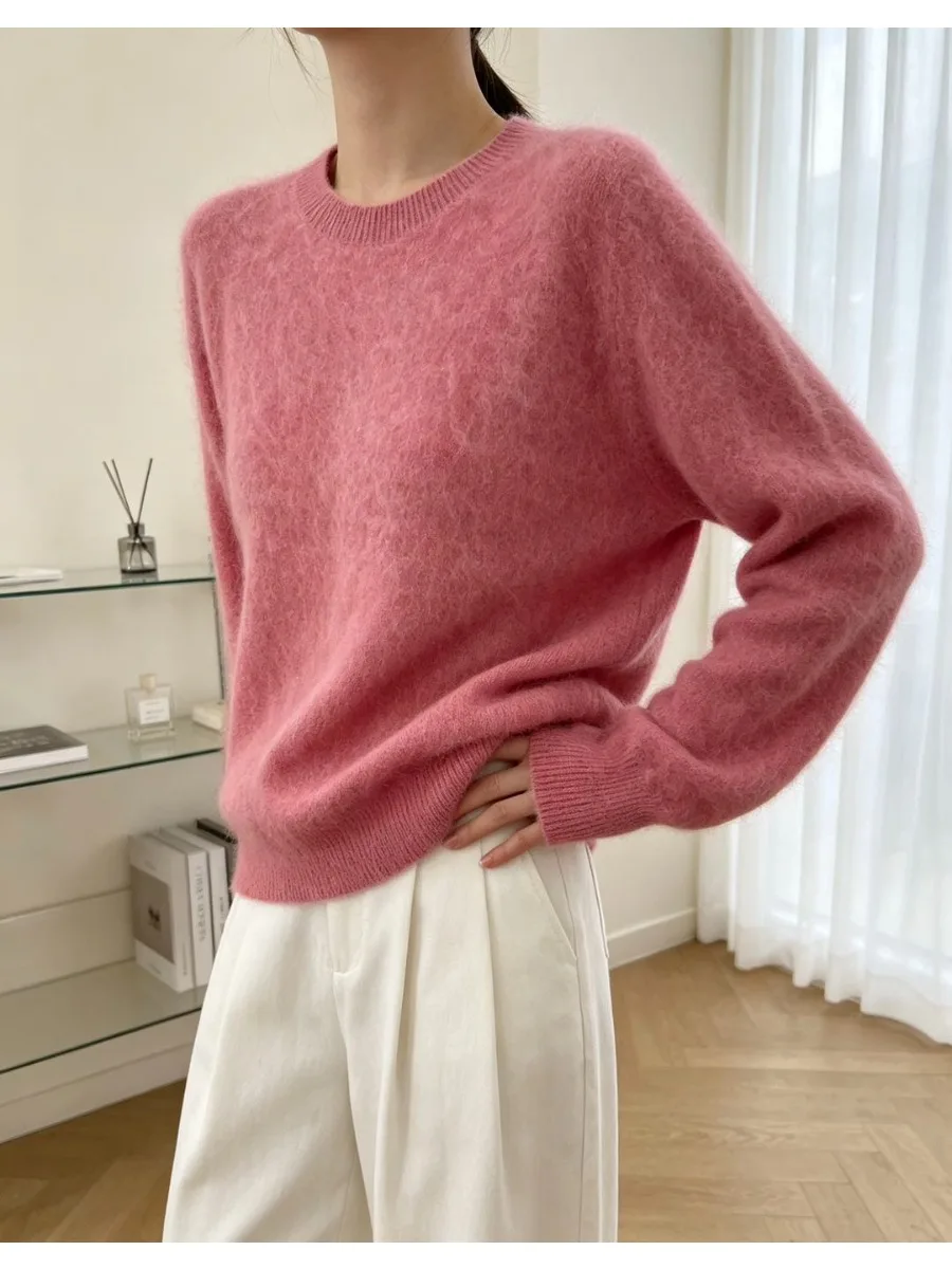 5% Seide 5% Kaschmir 90% Wolle Damen-Pullover Herbst Winter Kaschmir-Pullover O-Ausschnitt Weicher Schicker Gestrickter Pullover Warmer Wollpullover – Detail 17