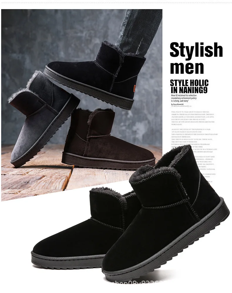 Fashion Snow Boots Men Classic Comfortable Warm Ankle Boots Couple Winter Ladies Shoes Men Chunky Botas Mujer