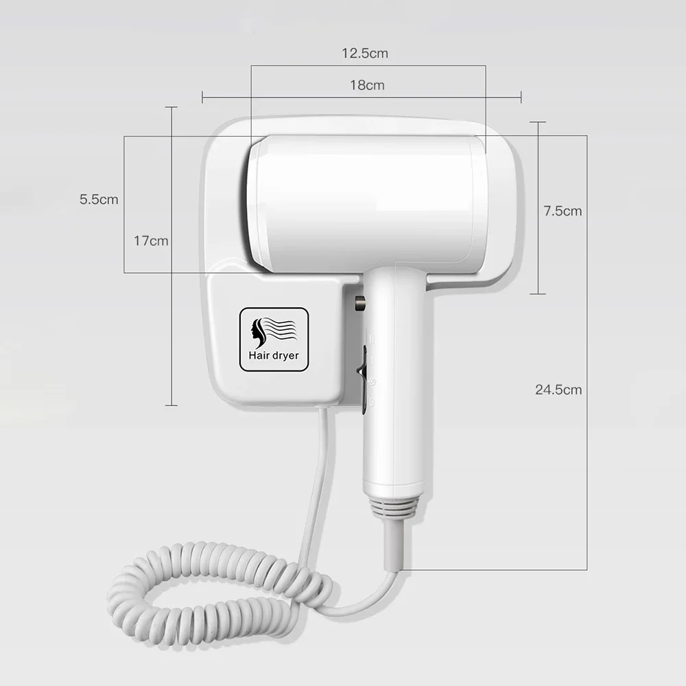 Professional Hotel Hair Dryer Wall-mounted Powerful Strong Wind Bathroom Toilet Household Blow Dryer Punching with 3M Glue