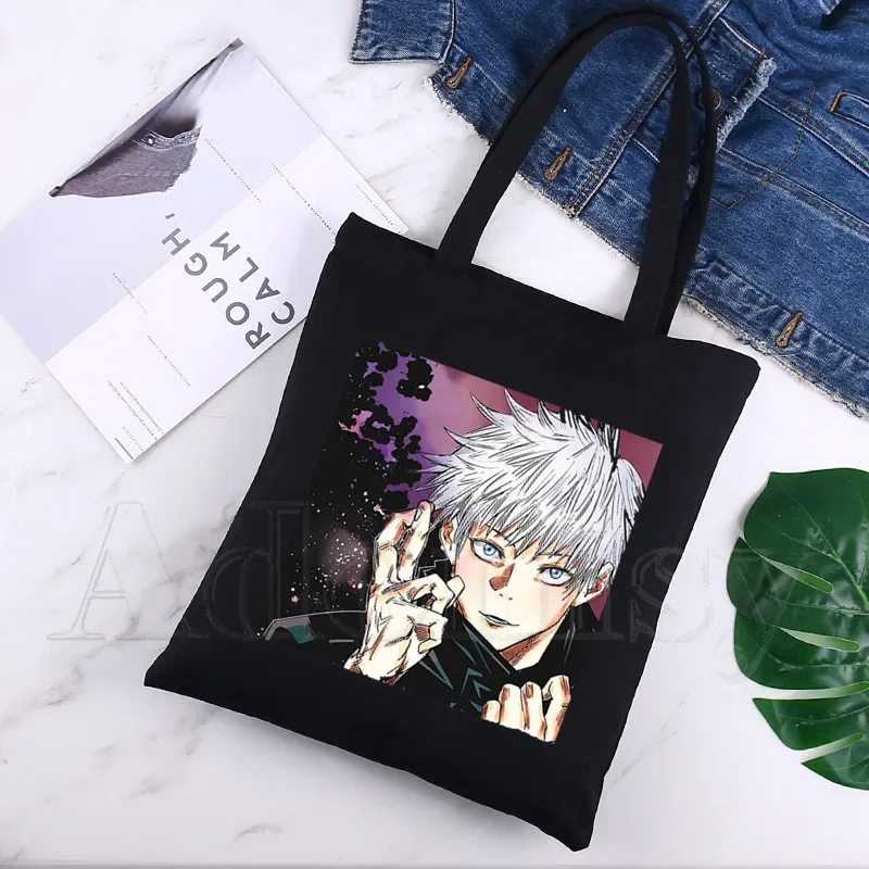 Jujutsu Kaisen Handbags Cloth Canvas Tote Bag Black Shopping Travel Women Eco Reusable Shoulder Shopper Bags