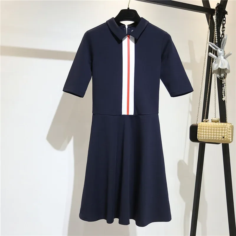 

The new leisure lapel long dress in sports double knit female breathable quick-drying skirt