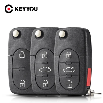 KEYYOU 3 Button Remote Key Fob Case Shell & Blade for Audi A2 A3 A4 A6 A8 TT CR2032 Fob Blank Case