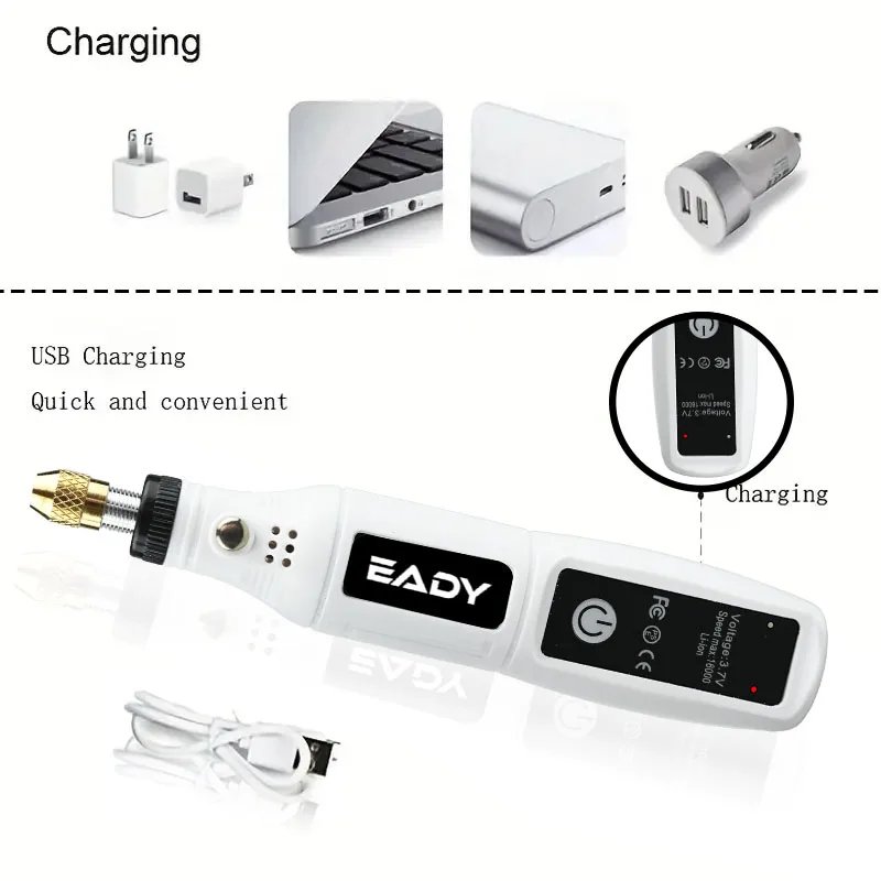 EADY Kabelloses Elektrisches Rotationswerkzeug, USB-Aufladbar, für Metallgravur, Schmuckherstellung, Acrylschleifen, Holzgravur, Heimwerken – Detail 3