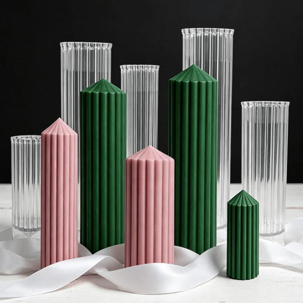 Multi Taper Pillar Acrylic Candle Mold Wrinkle Geometric PC Vertical Stripe Roman Column DIY Home Decor Christmas Party Gift
