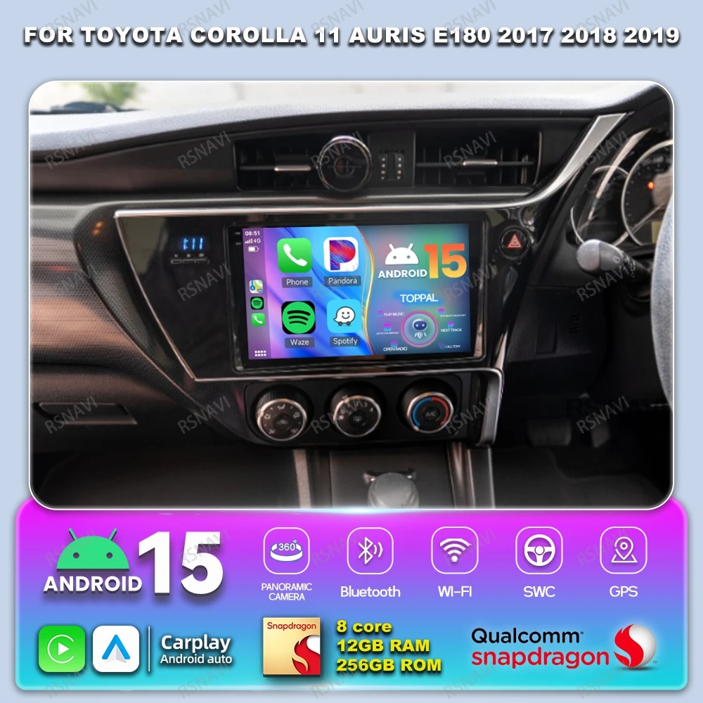 

Автомобильное радио Android 15 для Toyota Corolla 11 Auris E180 2017 2018 2019 Мультимедийное головное устройство BT Qualcomm Viedo Player 5G WIFI DVD