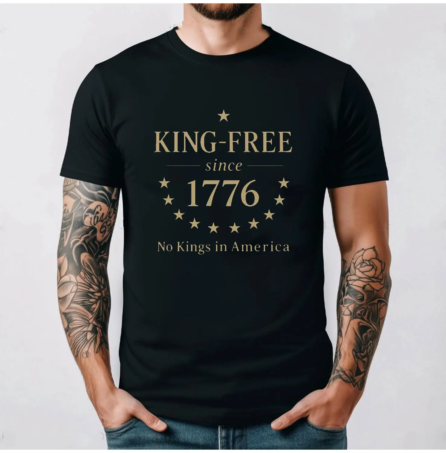 

King-Free Since 1776 T-Shirt Patriotic Anti-Monarchy Printed Regular Short Sleeve Casual Loose Letters Pattern All-match Tee