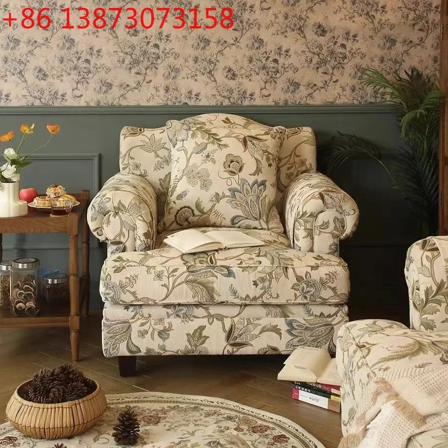 American sofa living room single double three sofa combination jacquard fabric balcony sofa chair retro high density