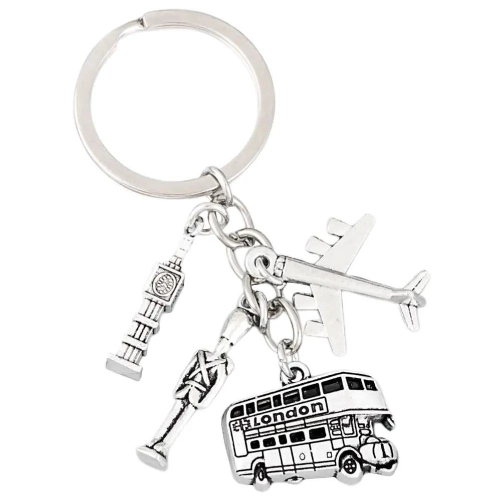 Alloy Key Ring Heart Shaped Travel Plane Silver Rings Pendant Keychain Accessories Metal Keychain Souvenir Theme Bus