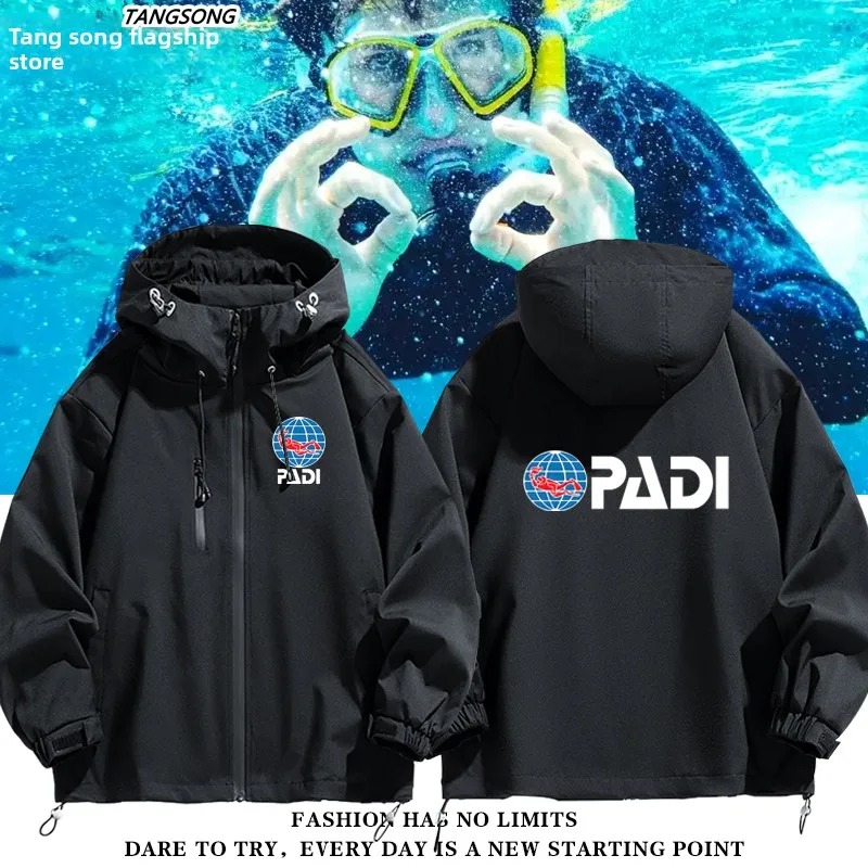 

Куртка PADI Diving Instructor для мужчин и женщин, осенне-зимняя, ветрозащитная, из полиэфирного волокна, с капюшоном, на молнии, повседневная куртка