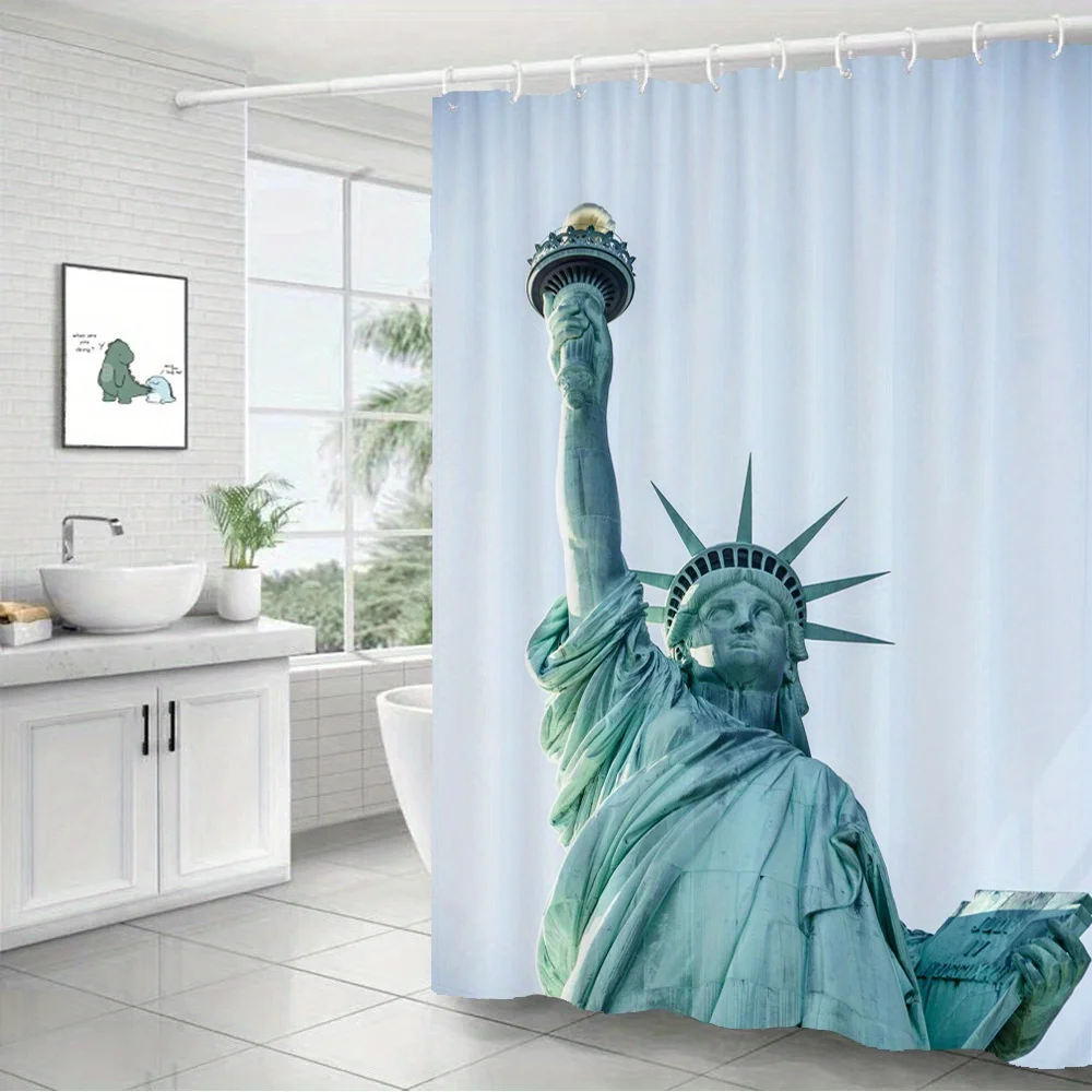 York Landmark Shower Curtain Polyester Waterproof Digital Printing Statue of Liberty Famous American Monument Light‑toned