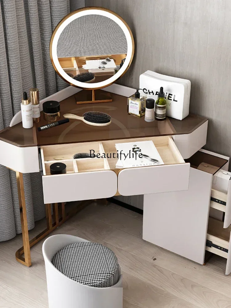 

NEW Modern simple light luxury dresser glass desktop storage cabinet integrated round mirror