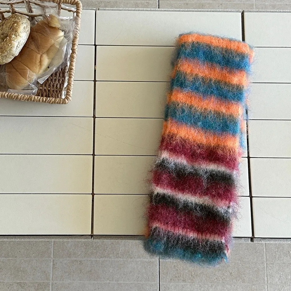 Classic Soft Stripe Scarf Rainbow Color Windproof Warm Shawl Winter Warm Thick Pashmina Scarf