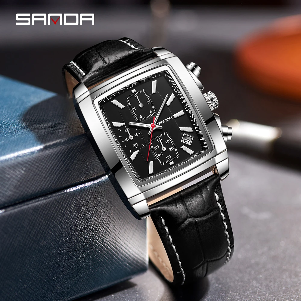 Fashion Sanda 2023 Top Brand Luxury Men\'s Watches Fashion Leather Quartz Wristwatch For Man Clock Waterproof Relogio Masculino