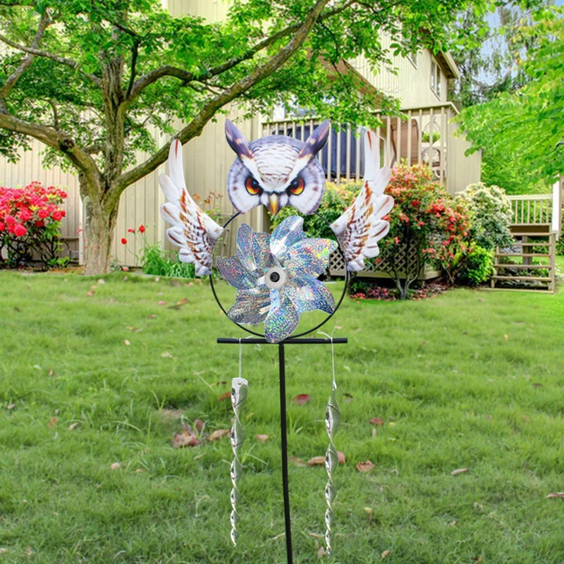 1set Bird Repellent Owl Garden Orchard Bird Deterrent Outdoor Decoration Reflective Pinwheels Bird Repellent Windmills Birds Han