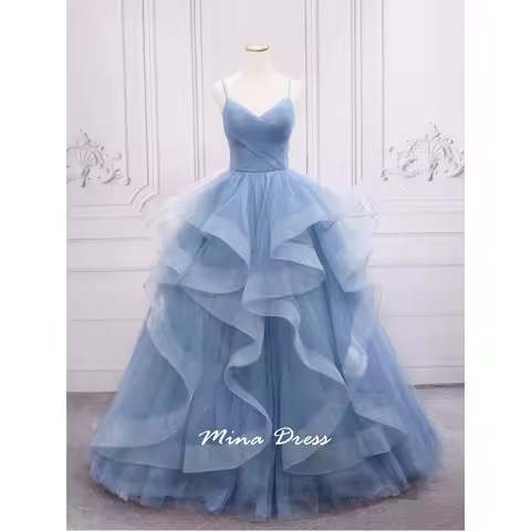 Mina Customized Fluffy Layered Sleeveless A-shaped Lotus Leaf Glitter Formal Dress for Wedding Guests Chic Evening Dress 2025