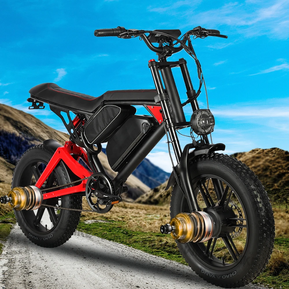 

20Inch Electric Bike for Adults 2000W Dual Motor AWD 48V 23Ah Ebike 55km/h Electric Bicycles 7-Speed with Full Suspension Fork