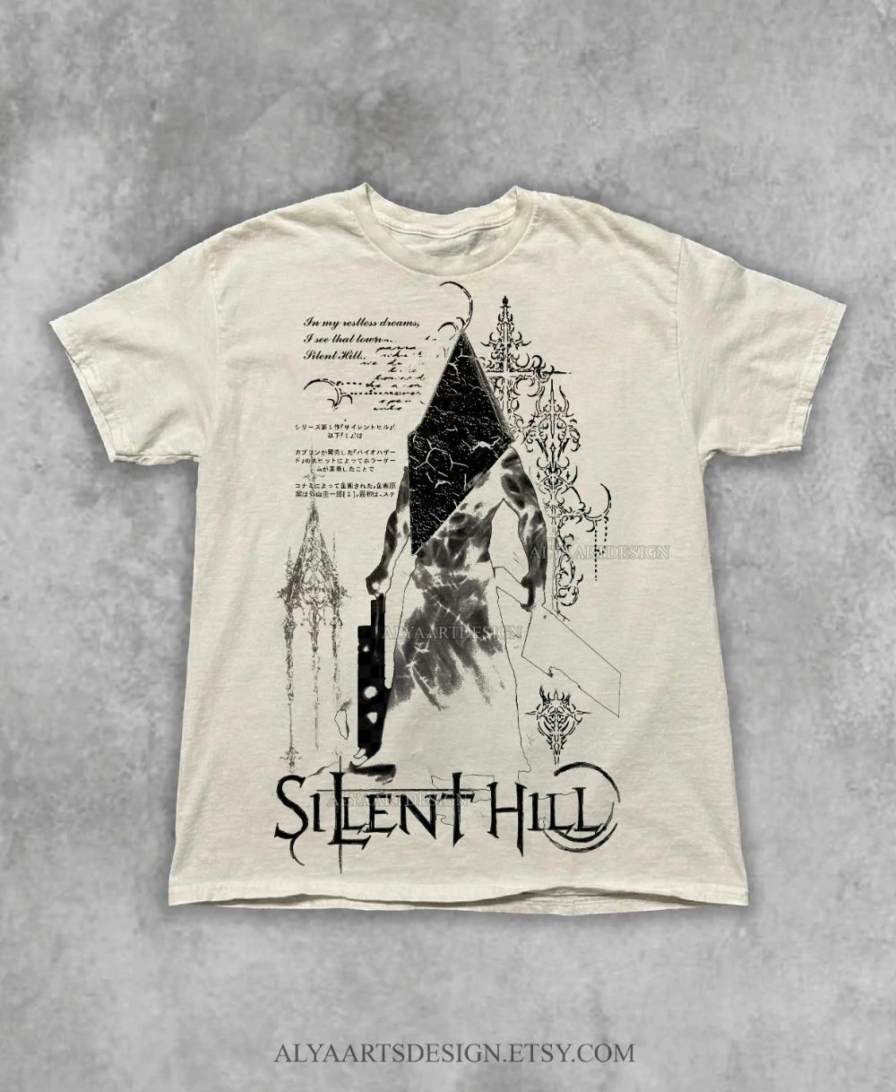 Silent Hill 2 Triangle Head T-shirt: Retro Game Pattern T-shirt for Enthusiasts, Casual Street Wear