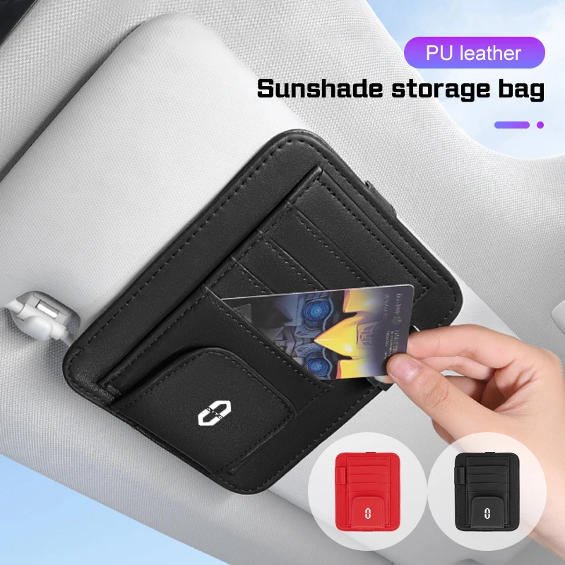 

For AITO M5 M9 M7 SERES 5 7 9 Car Visor Glasses Clip Multi-Pocket Leather Storage Bag Sunglasses Clip Card Holder Accessories