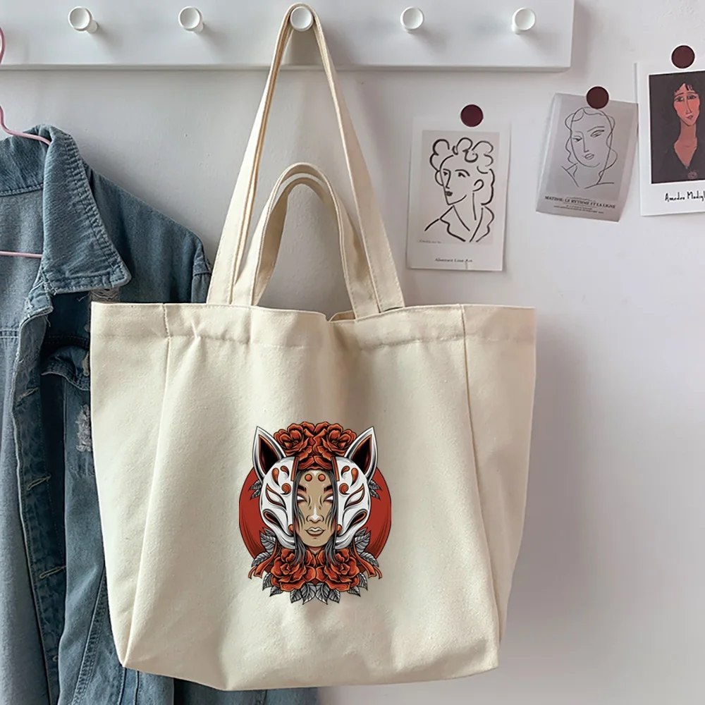 2022 Reusable Shopping Bag Women Canvas Tote Bags Mask Printing Eco Bag Shopper Shoulder Travel Work Totes Bags