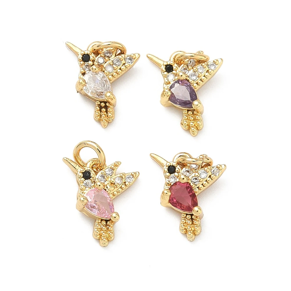

20pcs Golden Hummingbird Charms Brass Micro Pave Cubic Zirconia Bird Pendants w/ Ring for Earrings Necklace Decor Jewelry Making
