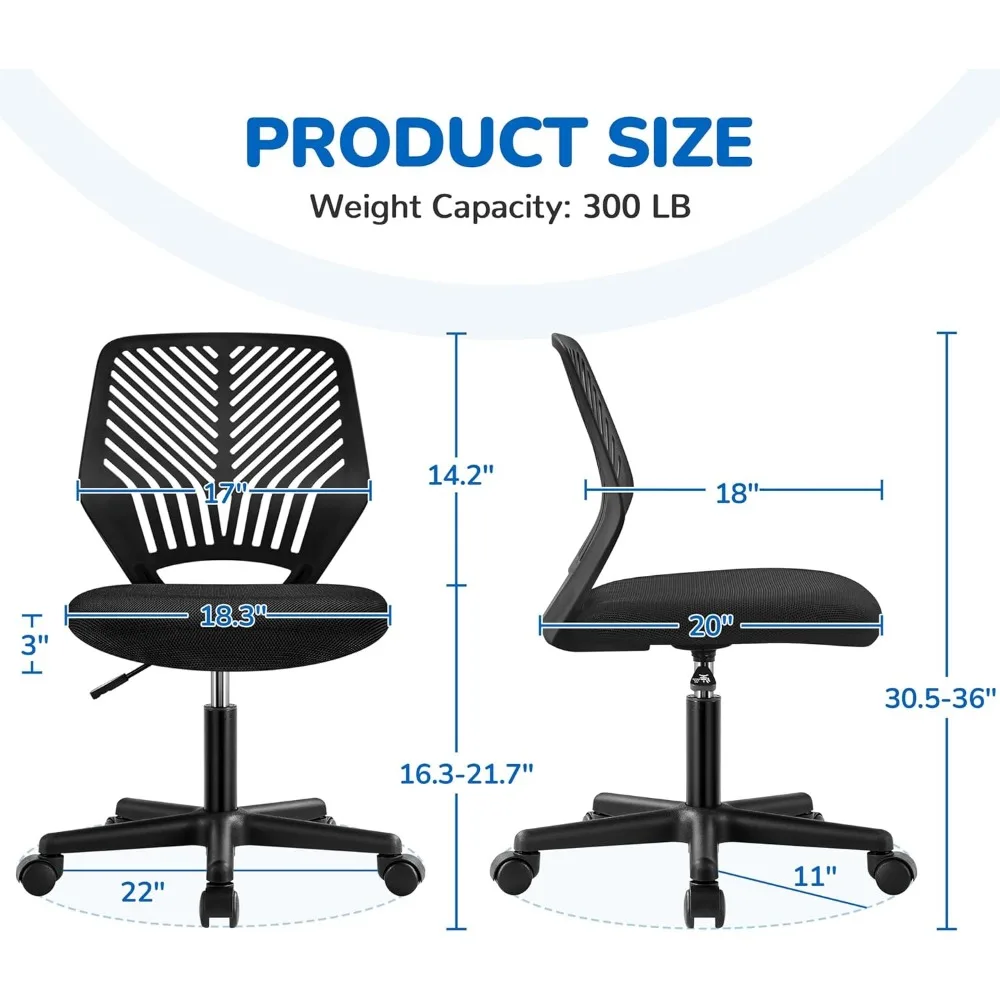 Cadeira de mesa fofa para estudantes, cadeira de estudo sem braços com encosto baixo e suporte lombar, cadeiras giratórias ajustáveis em casa, quarto, escola