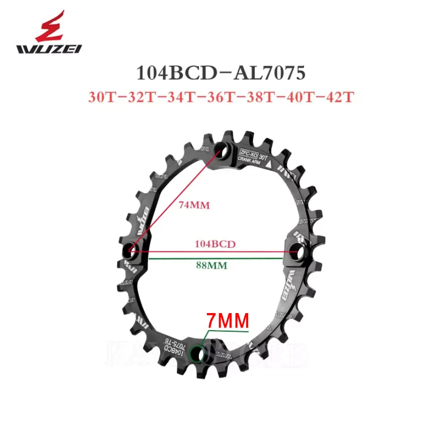 Wuzei 104BCD MTB Kettenblatt Narrow Wide 104 BCD Krone Mountainbike-Kettenrad 30 32 34 36 38 40 42T Fahrrad-Sternkettenblatt – Detail 8