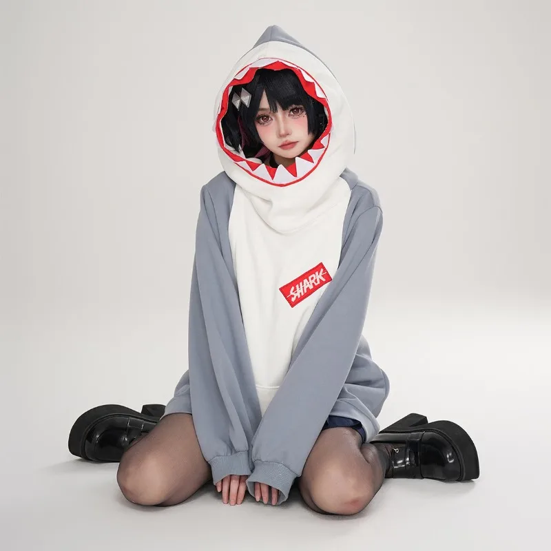 

Shayabu Costume Game Zenless Zone Zero Cosplay Gray Hoodie Top Shark Cos Animals Role Play Outfit for Women Men Casual Wear