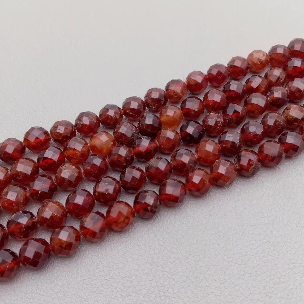 3 Strands Natural Spessartine Garnet Beads Faceted Round Beads 7mm 15