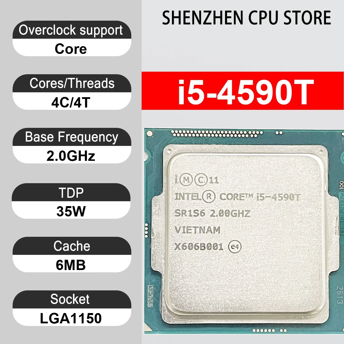 Intel Core i5-4590T 4 Core 4 Thread 2.0GHz 35W 6MB Cache 22nm Haswell DDR3-1333/1600 MHz SR1QJ LGA1150 HD Graphics 4600