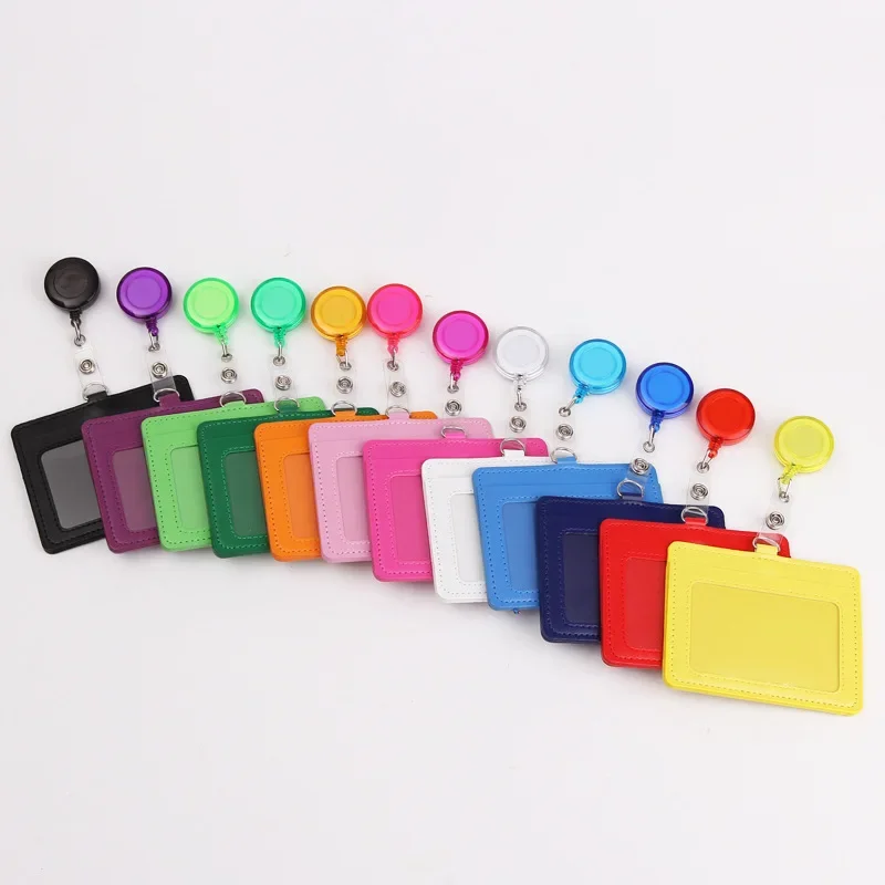 فتحات بطاقة متعددة تصريح العمل معرض حامل بطاقة الهوية حامل شارة PU مع شارة بكرة تمرير غطاء بطاقة العمل العلامة #1