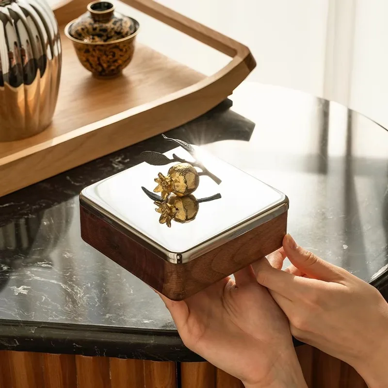 European light luxury micro-defects walnut storage tank candy nut jar storage box home decoration modern simplicity