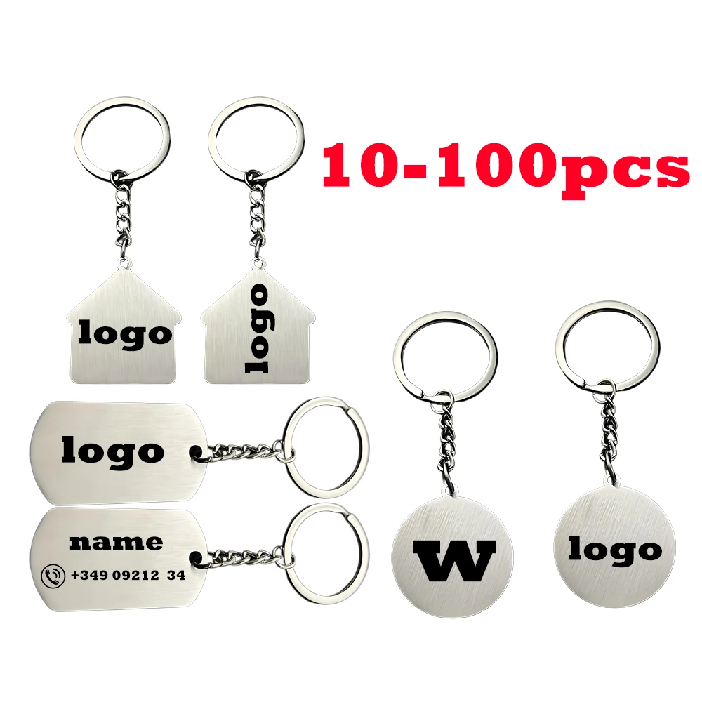10-100pcs Bulk Custom Engraved Keychain Black Stainless Steel Key Ring with Laser Marked Logo Corporate Gift Key Ring for
