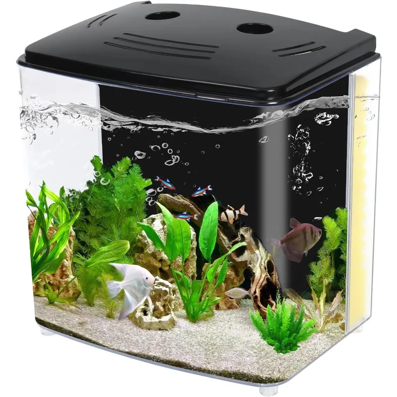 Fish Tank, 1.2 Gallon Aquarium, Small Betta Fish Tank Starter Kit with LED Light and Water Filter Pump, Rectangular