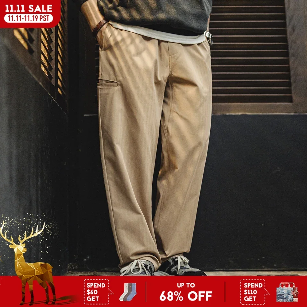 

Maden Cleanfit Straight Herringbone Easypants Tapered Solid Color Elastic Waistband Casual Pants Pocket Design Men's Trousers