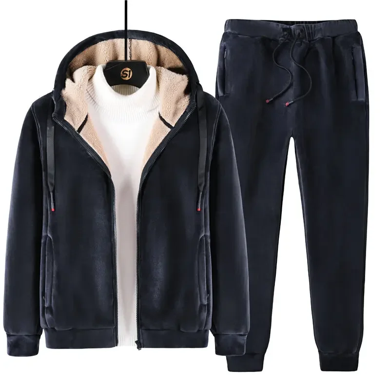 

Hoodies+Pants Set Hooded Clothes Men Winter Fashion Plus Size Casual Thick Sportswear Warm Fleece Tracksuit Mens Warm Sets