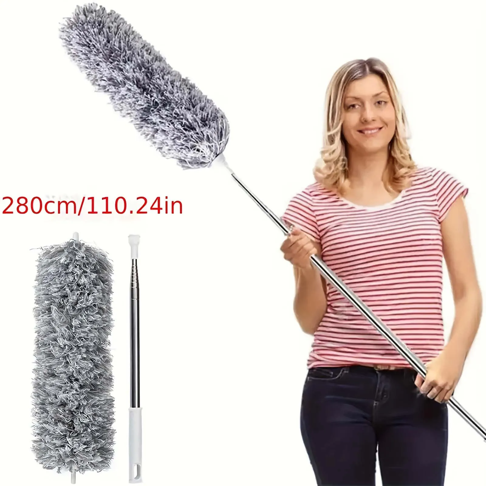 2025 280cm Adjustable Telescopic Bending Duster Brush Feather Dust Cleaner Car Furniture Gap Cleaning Brush Dust Removal Tool