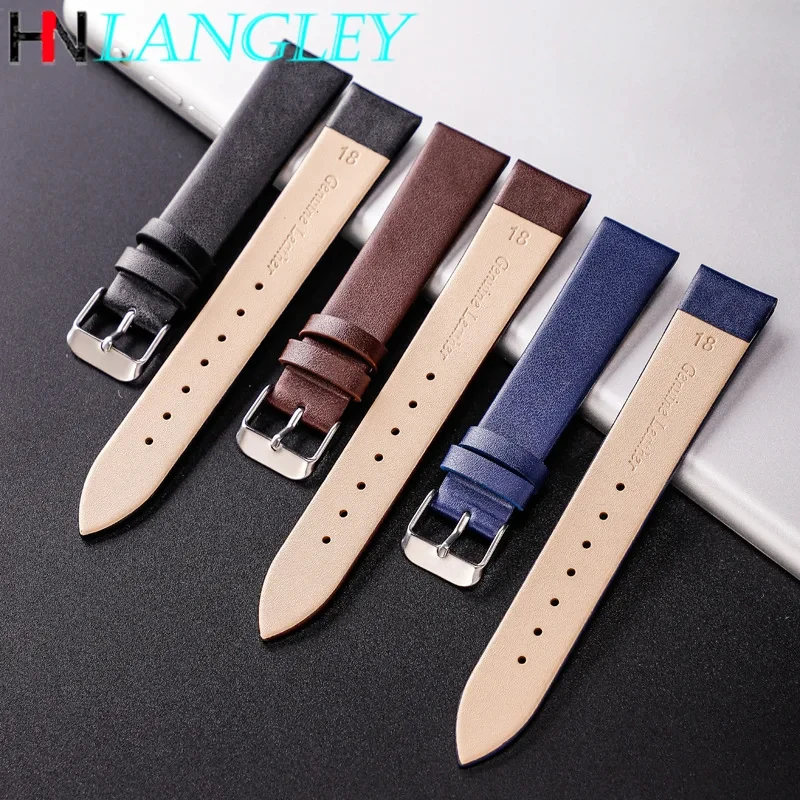 Colorful Leather Strap Watch Band Ultra Thin 12/14/16/18/20/22mm Watch Strap Wholesale 14 Colors Plain Weave Needle Pattern Belt