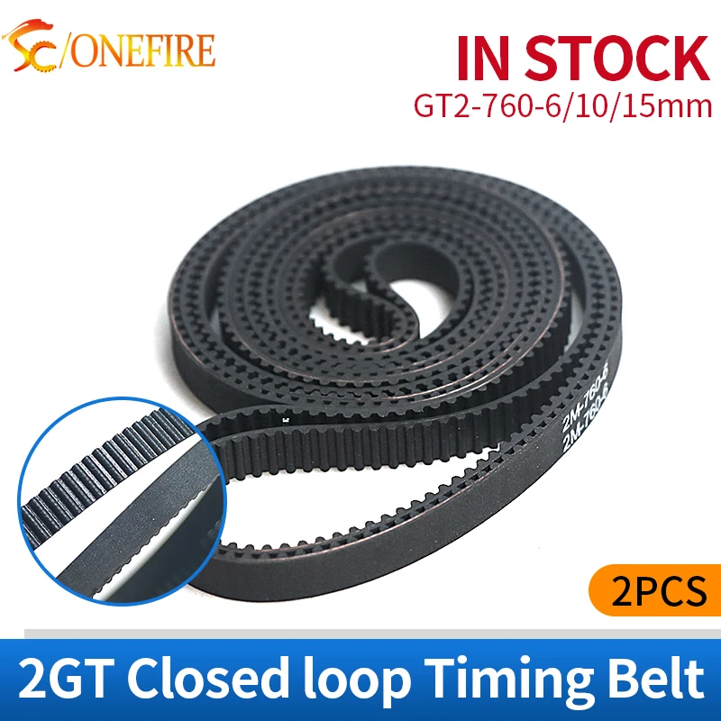 2PCS/lot GT2/2M timing belt length 760mm width 6/10/15mm teeth 380 for 3D printer 760-2GT closed-Loop rubber belt