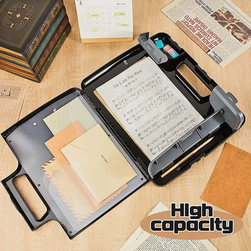 Black Clipboard With Storage Plastic Clipboard Storage Case With Handle Storage Construction Binder 14.4X12.1X2.44Inch