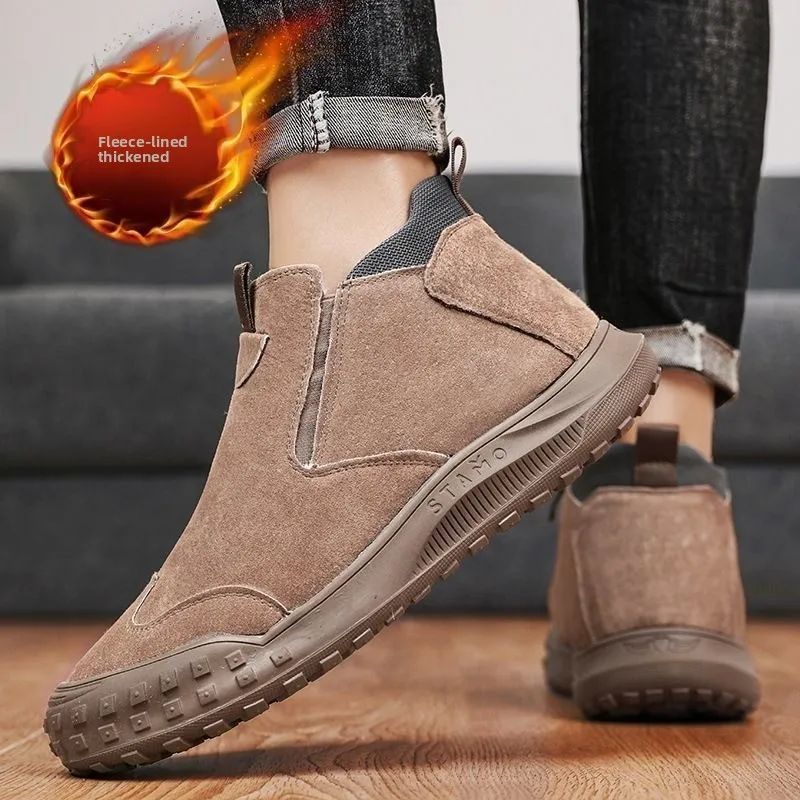 Winter Men's Shoes Plush Warm Cotton Shoes Fashion High-top Casual Shoes Suede Leather Loafers Men's Sneaker Non Slip Snow Boots view 3