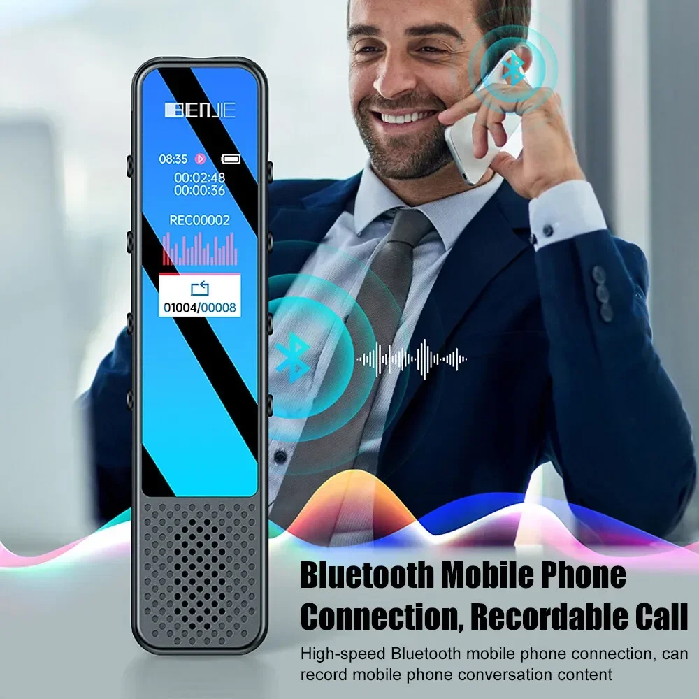 BENJIE-G6 مسجل صوت مع مكبر صوت ، مشغل MP3 بلوتوث ، ديكتافون ، 3072Kbps ، DSP الحد من الضوضاء ، أداة تسجيل ، 8G ، 16G ، 32G ، 64G